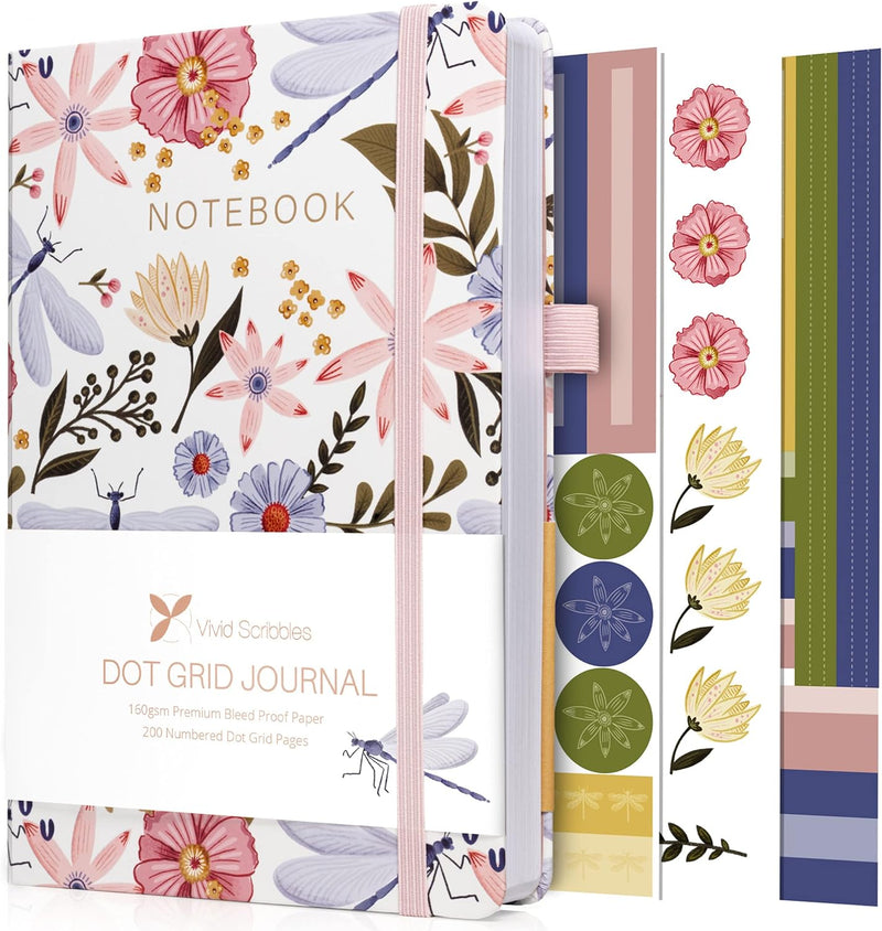 Vivid Scribbles A5 Dragonfly Meadows 200 Page Luxury Dot Grid Journal