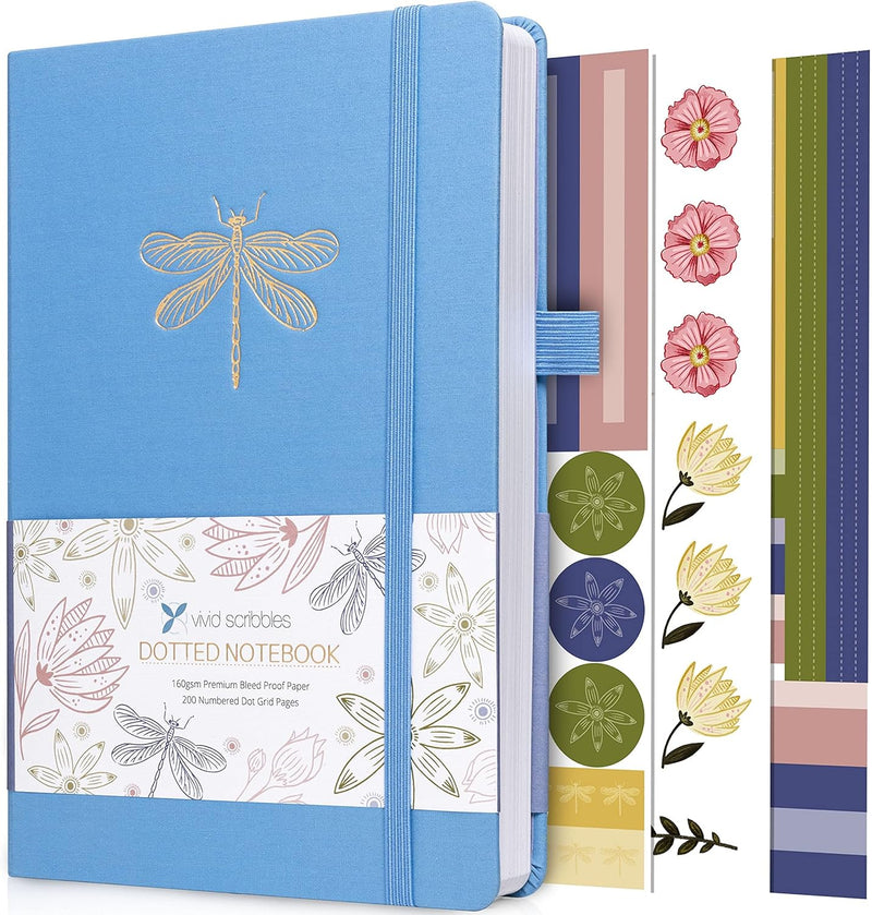 Vivid Scribbles A5 Dragonfly Dance Luxury 200 Page Dot Grid Journal
