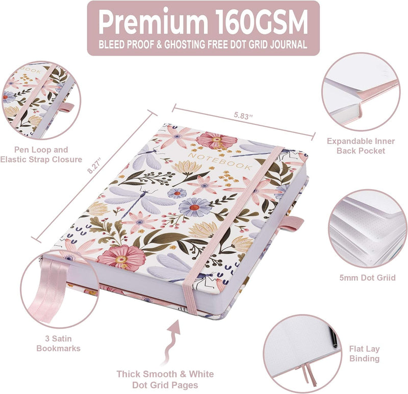 Vivid Scribbles A5 Dragonfly Meadows 200 Page Luxury Dot Grid Journal