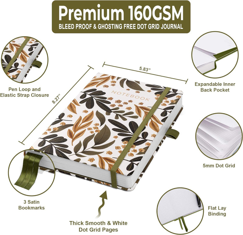 Vivid Scribbles A5 Falling Foliage Hardcover 200 Page Luxury Dot Grid Journal