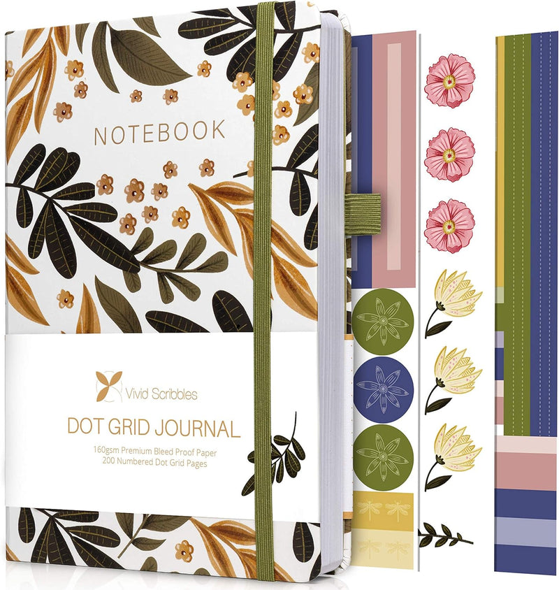 Vivid Scribbles A5 Falling Foliage Hardcover 200 Page Luxury Dot Grid Journal